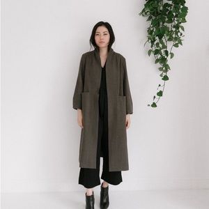 7115 by Szeki Open Fall Coat in Deep Olive